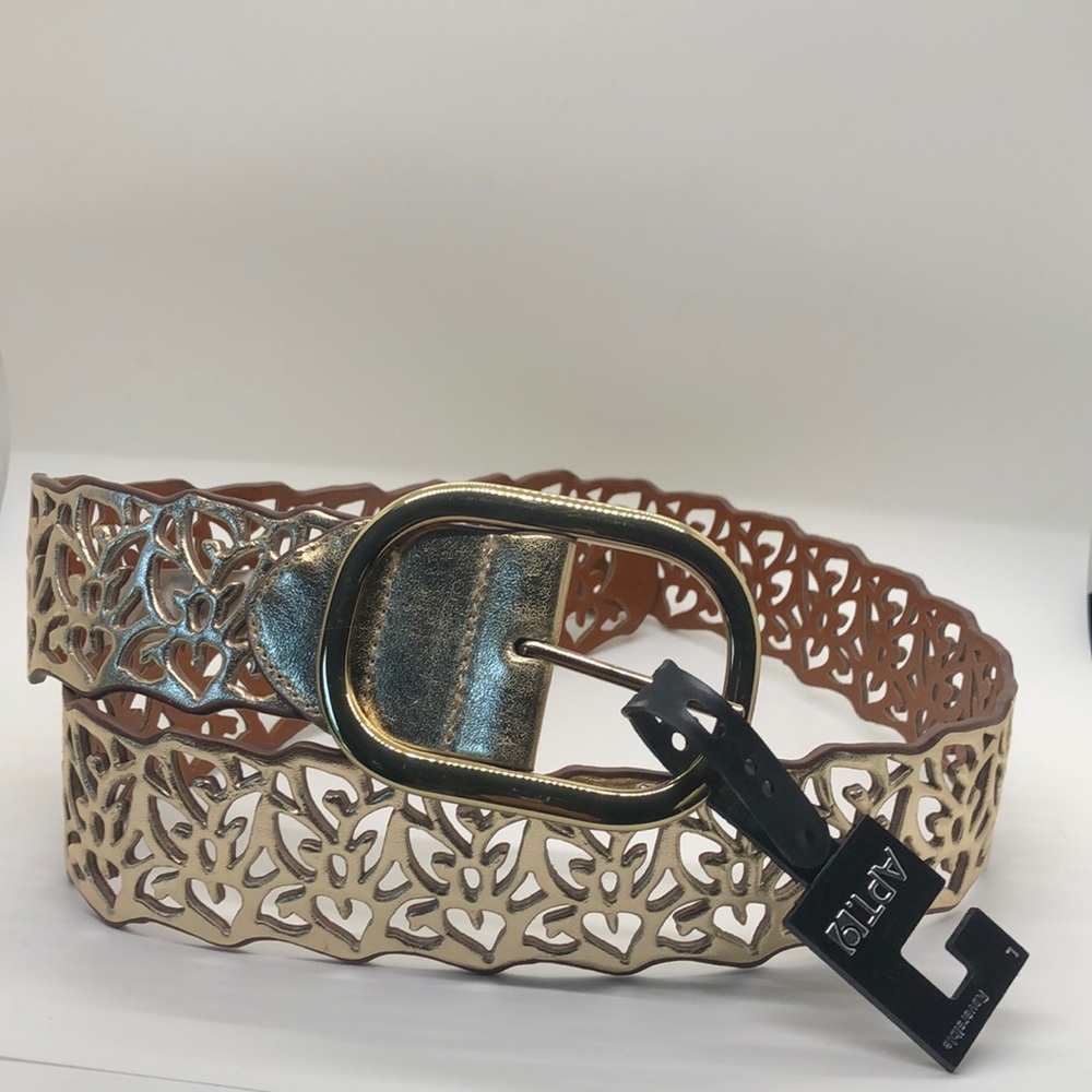 Reversible belt in cognac and gold